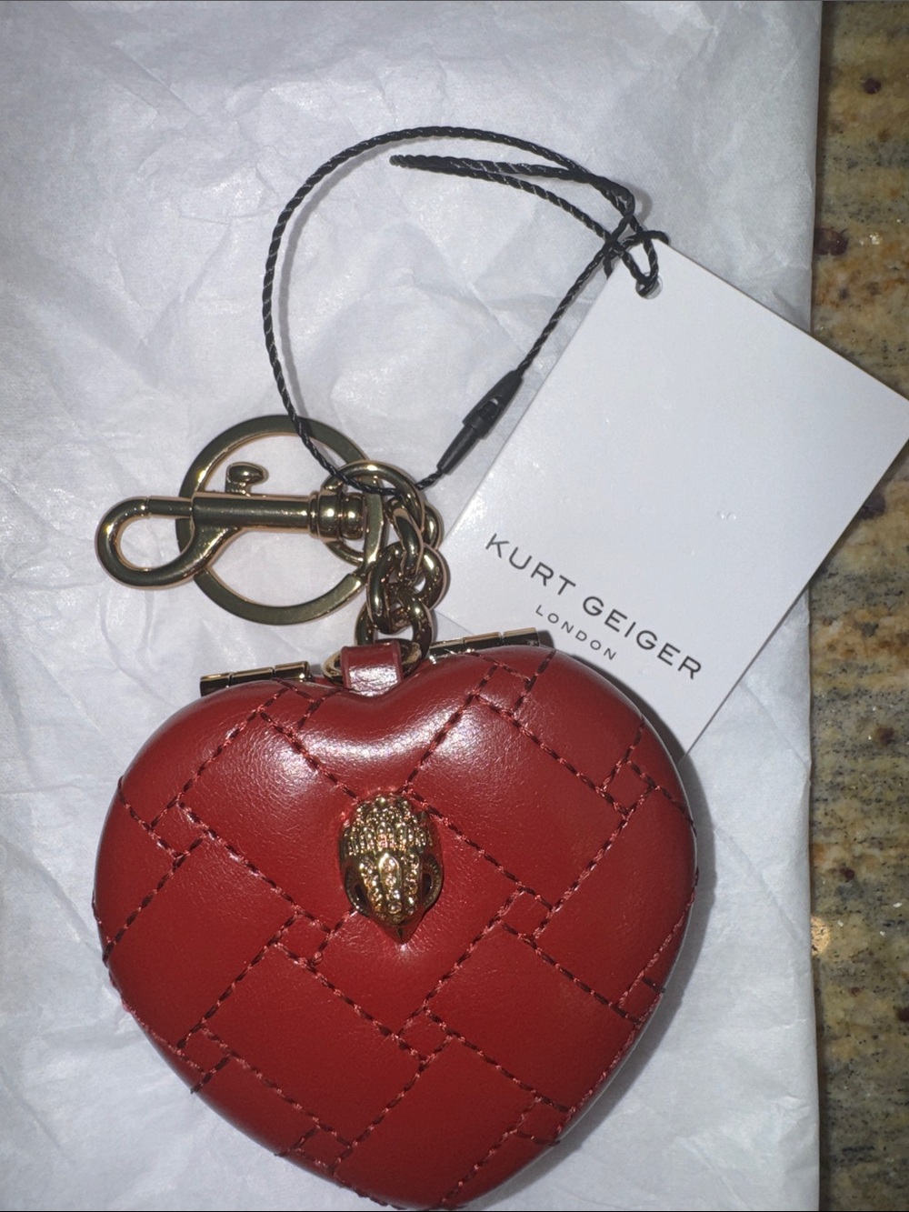 Kurt Geiger Red QuiltedLeather Heart Bag Charm with Dual sided Mirror NIB